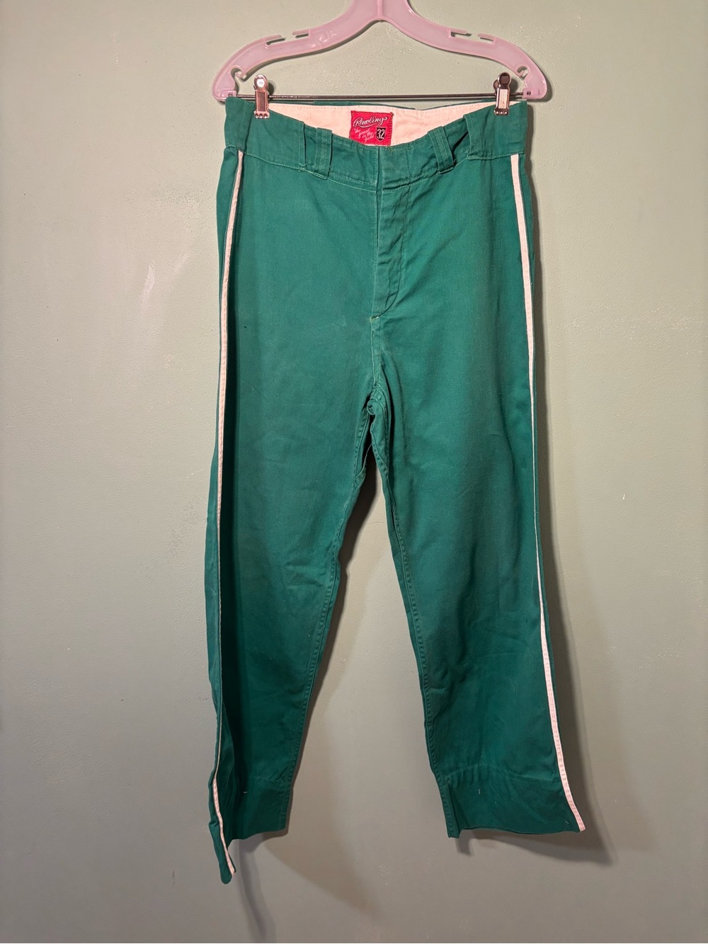 Vintage 1950’s Men's Green Canvas Rawlings Athletic Pants with Side Stripe